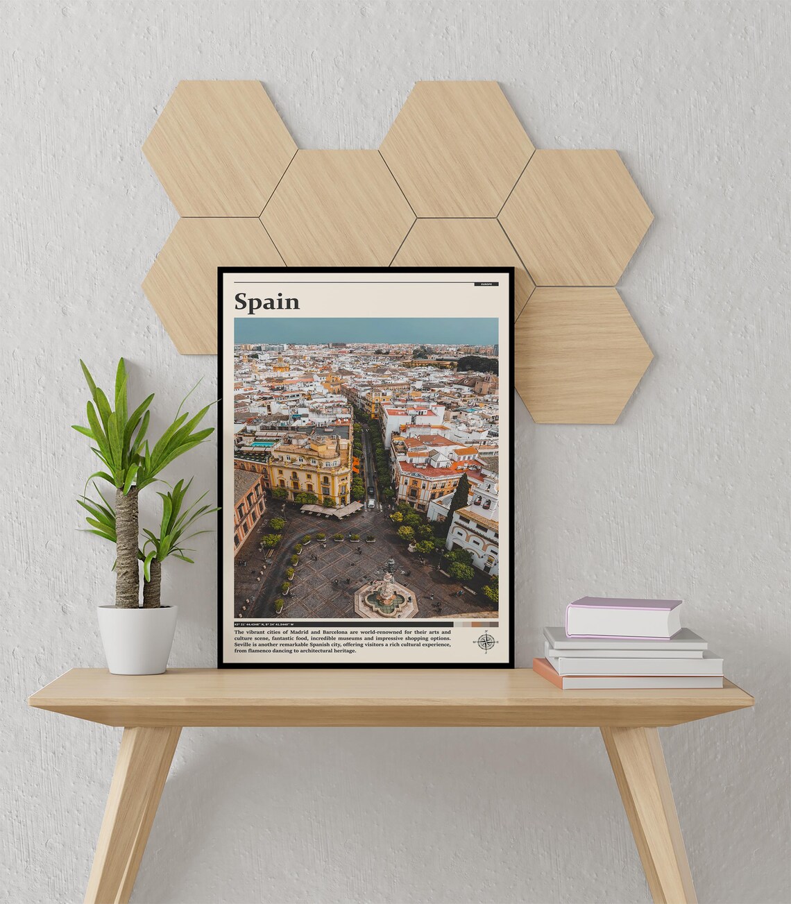 Spain Aerial Historic City Square Fountain Terracotta Roofs Poster - Image 3