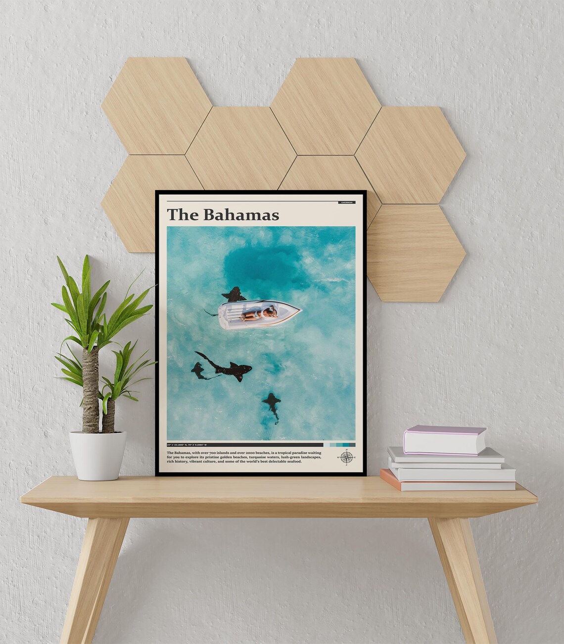 The Bahamas Aerial Boat Shark Shallow Turquoise Sea Photography Poster - Image 3