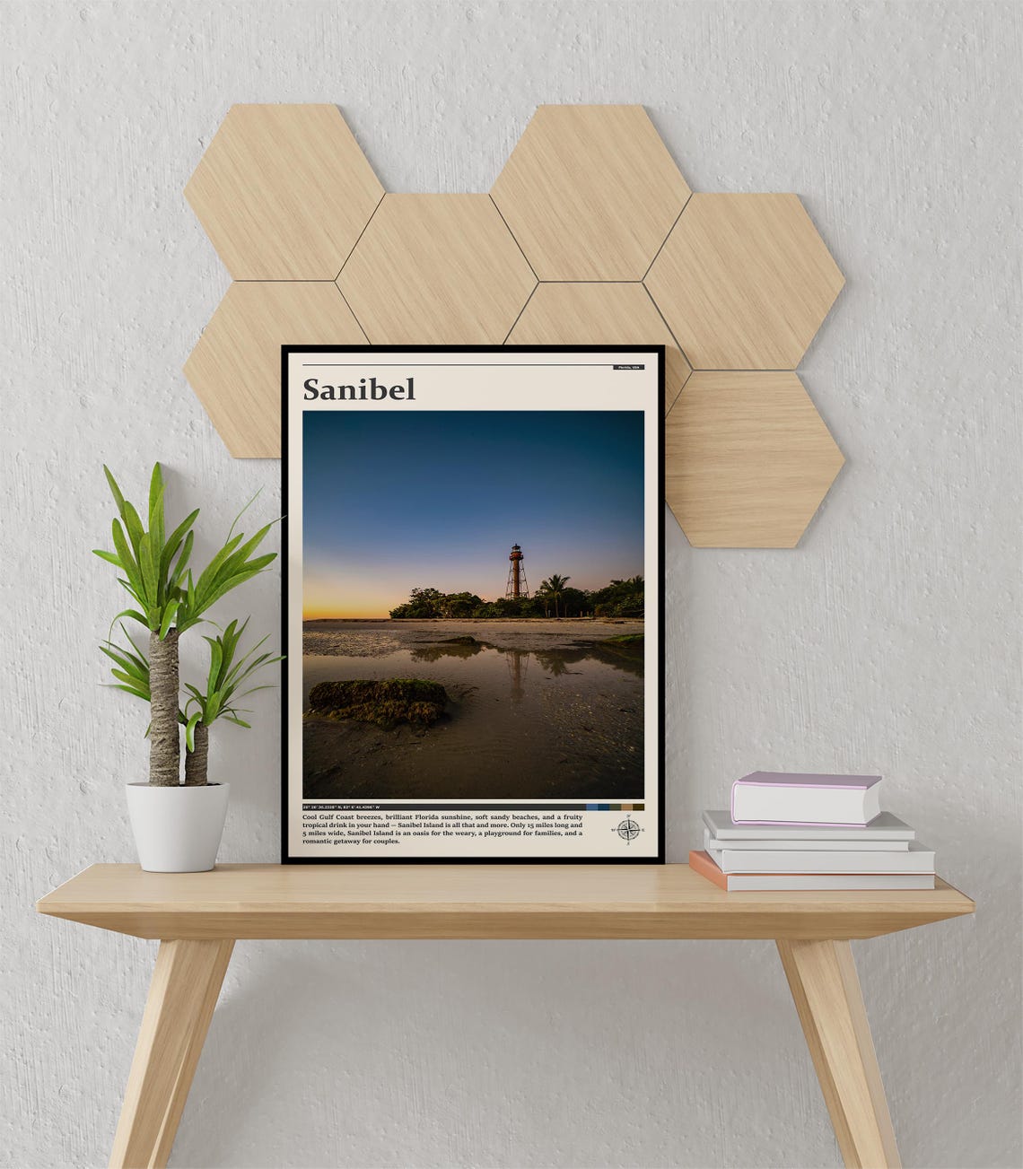Sanibel Island Florida Lighthouse Sunset Tidal Flats Travel Poster - Image 3
