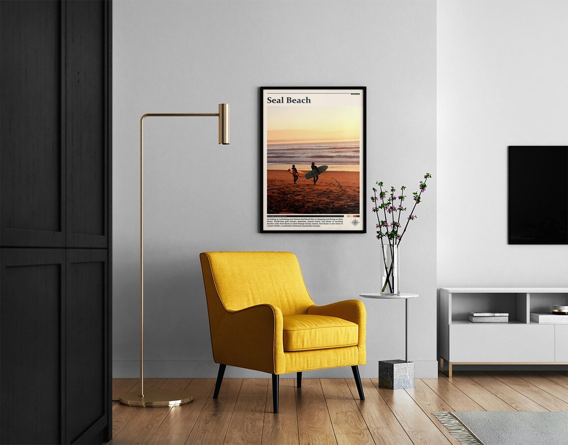 Seal Beach California Surfers Sunset Ocean Shore Photography Poster - Image 3