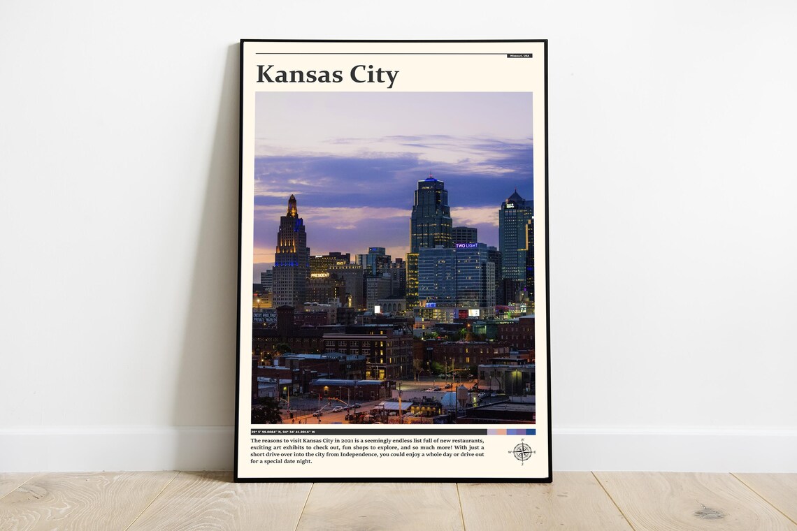 Kansas City Downtown Skyline Dusk Purple Sky Midwest City Poster