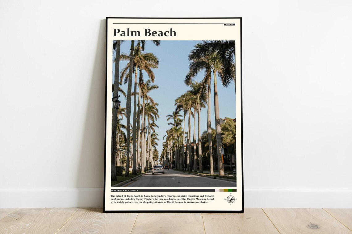 Palm Beach Florida Iconic Royal Palm Tree Lined Street Travel Poster