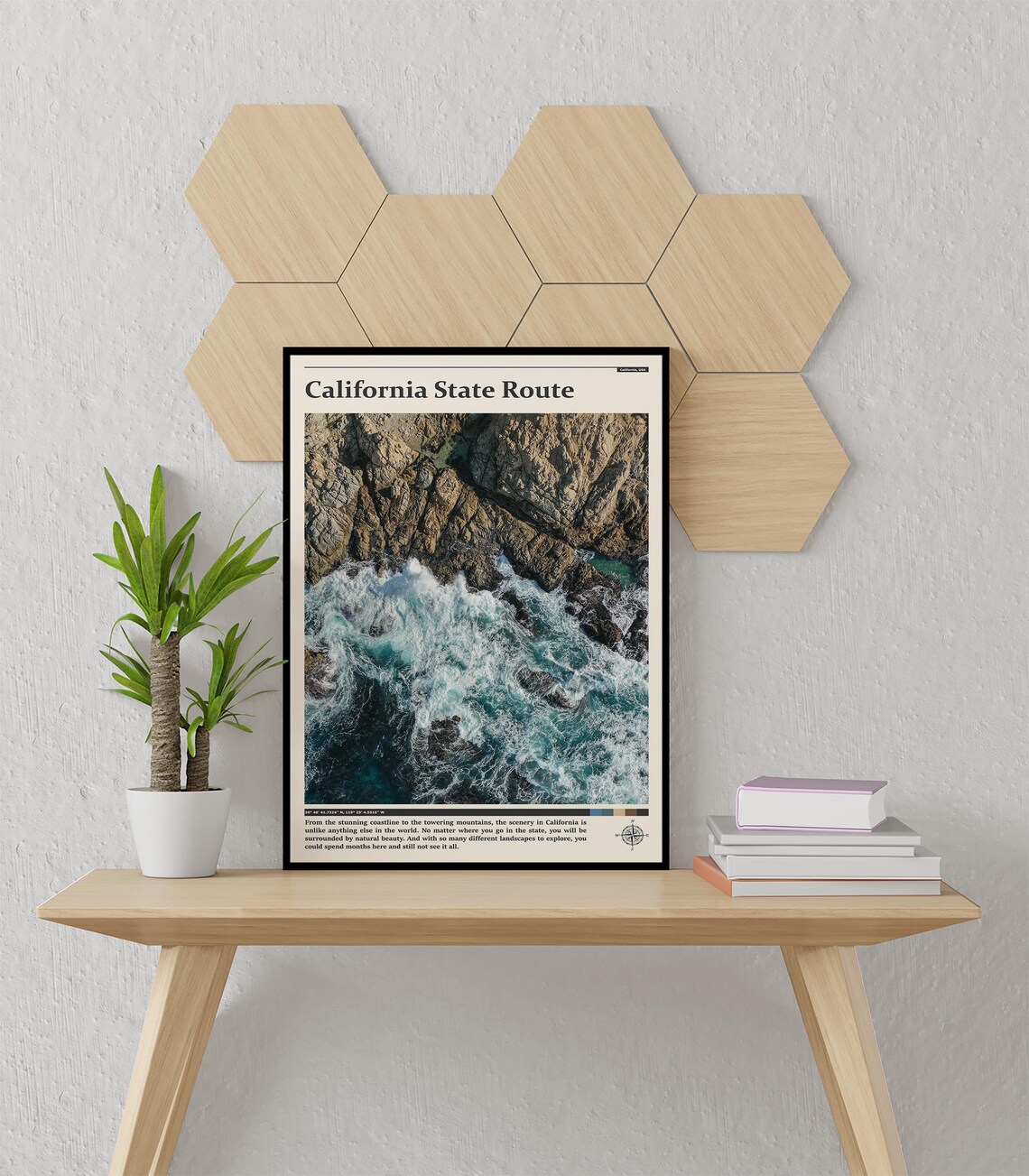 California State Route Rocky Coastline Aerial Ocean Surf Poster - Image 3