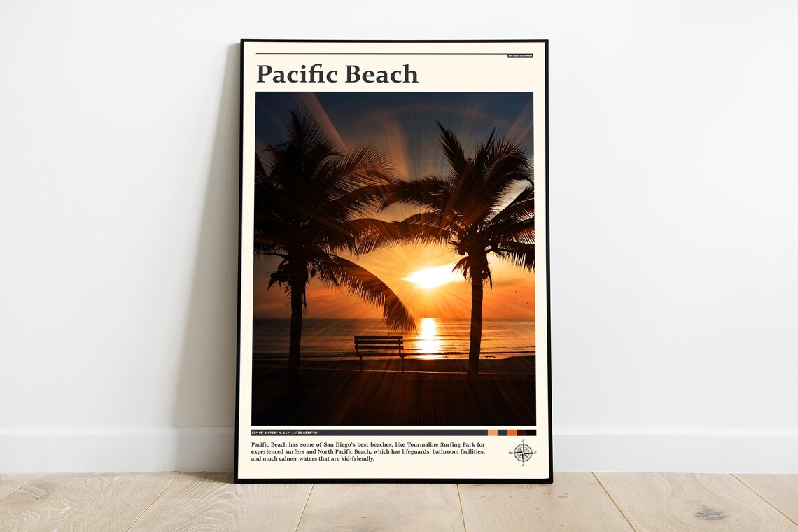 Pacific Beach Sunset Palms San Diego California Travel Poster