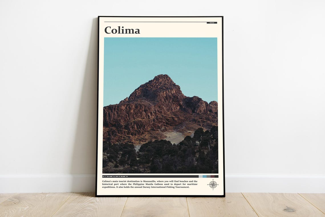 Colima Mexico Volcano Peak Rugged Rocky Summit Sky Travel Poster