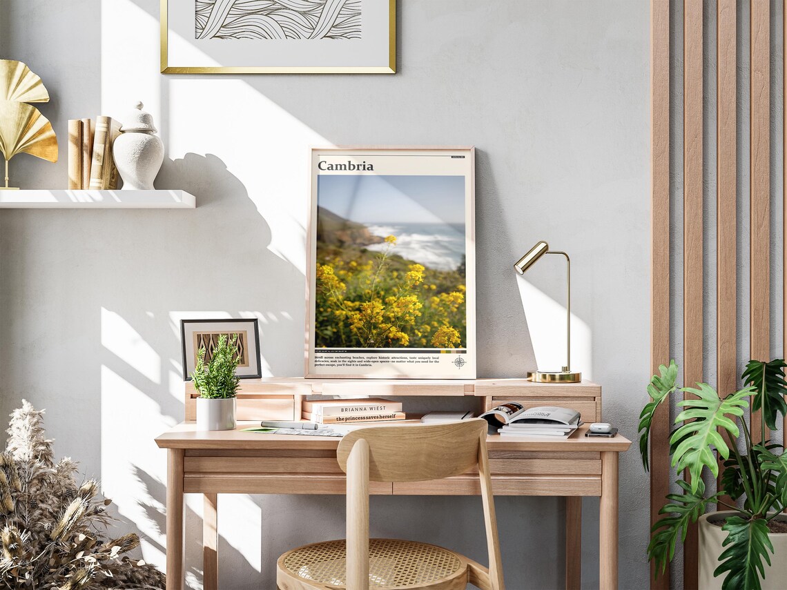 Cambria California Coastal Bluffs Yellow Wildflowers Travel Poster - Image 4