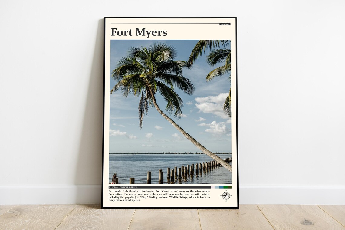 Fort Myers Florida Leaning Palm Old Pier Pilings Travel Poster