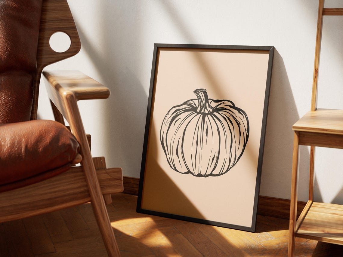 Minimalist Pumpkin Sketch Beige Fall Seasonal Kitchen Decor Poster - Image 4