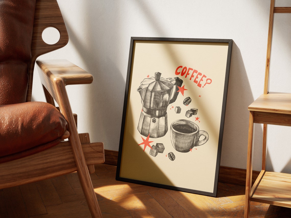Coffee Question Moka Pot Espresso Sketch Fun Kitchen Wall Art - Image 4