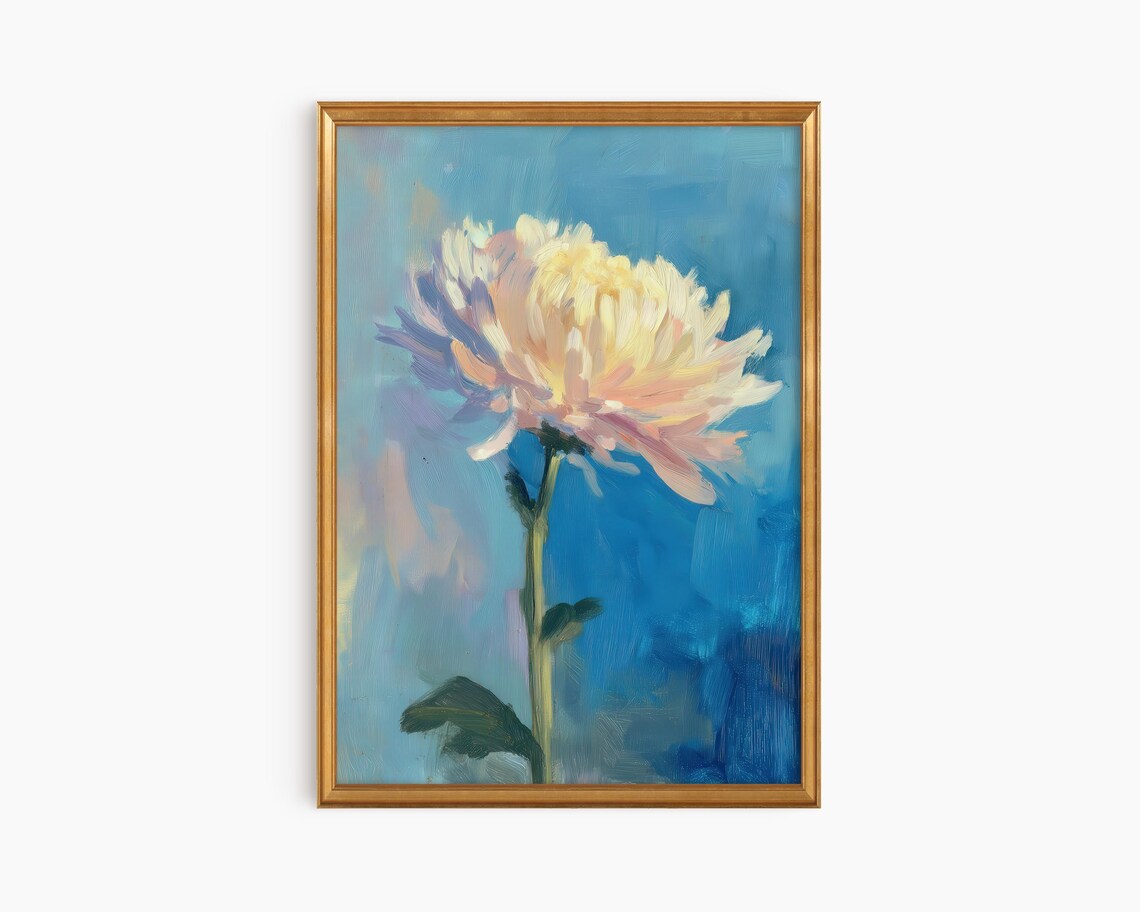 Framed Chrysanthemum Fine Art Print Neutral Minimalist Wall Decor