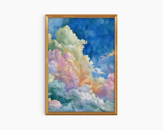Pastel Cloudscape Watercolor Sky Pink Blue Dreamy Art Poster