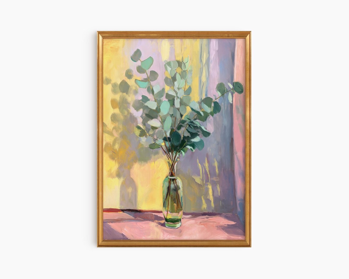 Framed Eucalyptus Oil Painting Print Neutral Botanical Wall Art
