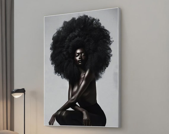 Black Long Hair African Woman Canvas Print Ethnic Painting Wall Decor Native Art
