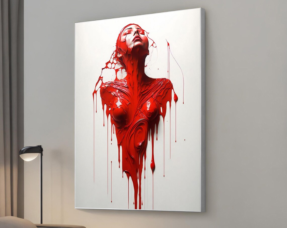 Red Dripping Paint Abstract Female Torso Sculptural Art Poster