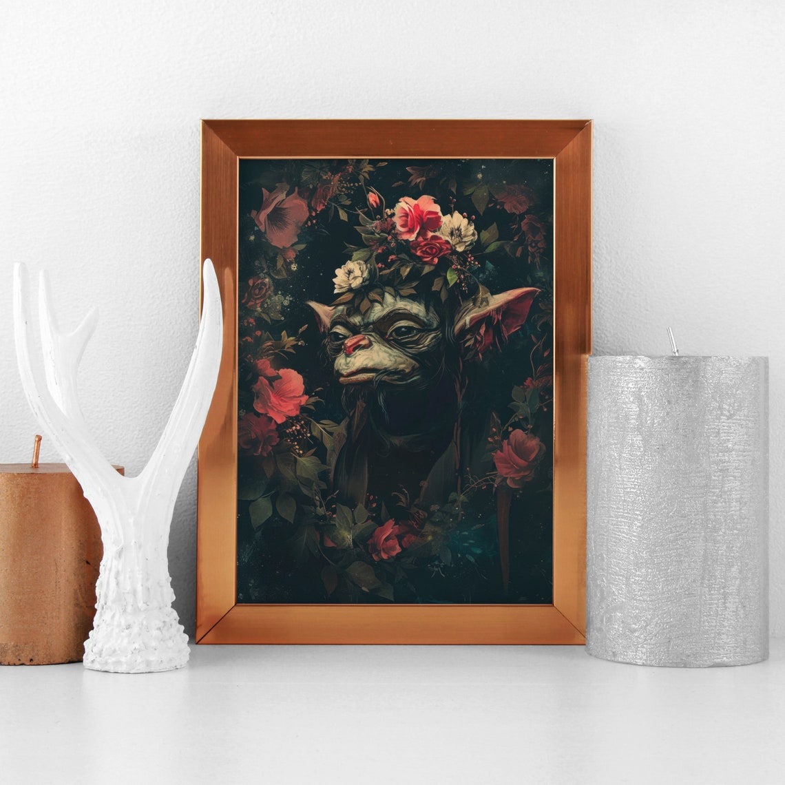 Dark Goblin Portrait With Floral Crown Gothic Fantasy Art Poster - Image 2