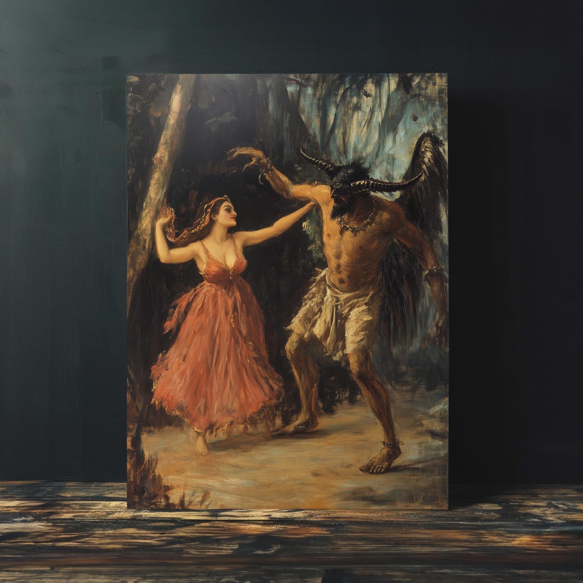Red Dress Dancer with Horned Forest Demon Dark Mythology Poster - Image 4