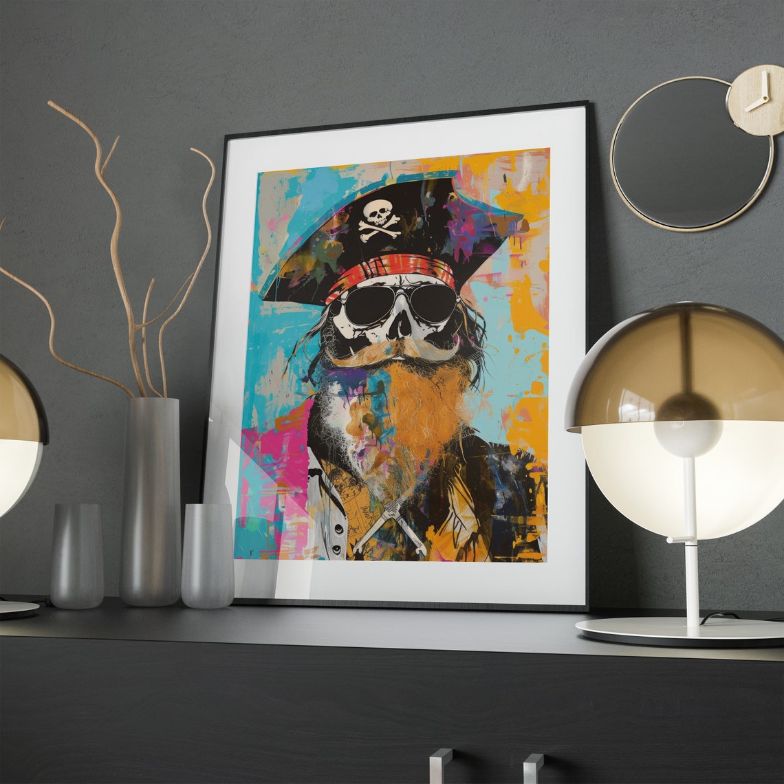 Colorful Pirate Skull Sunglasses Graffiti Street Art Pop Poster - Image 3
