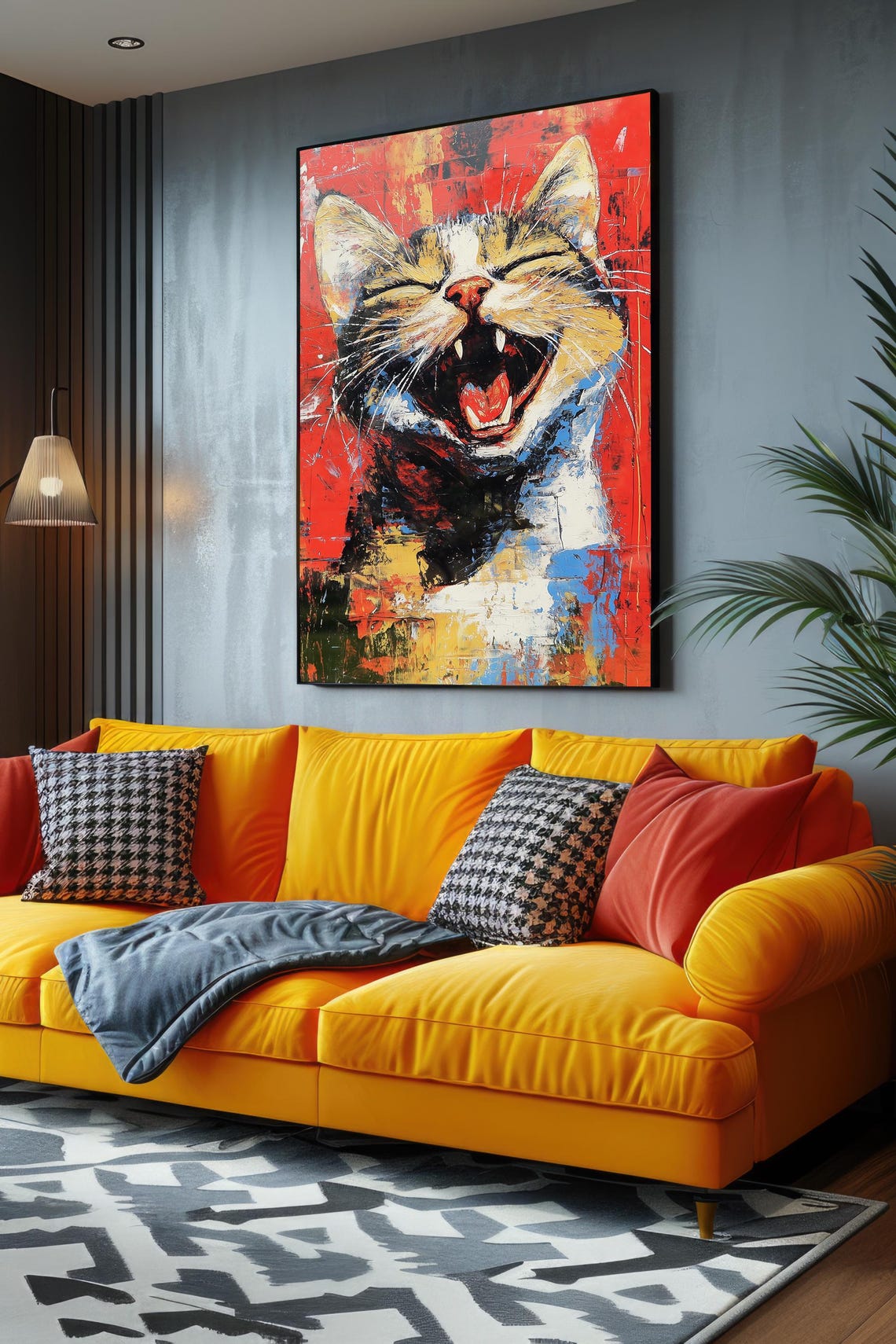 Laughing Tabby Cat Red Background Pop Art Paint Splatter Pet Poster - Image 4