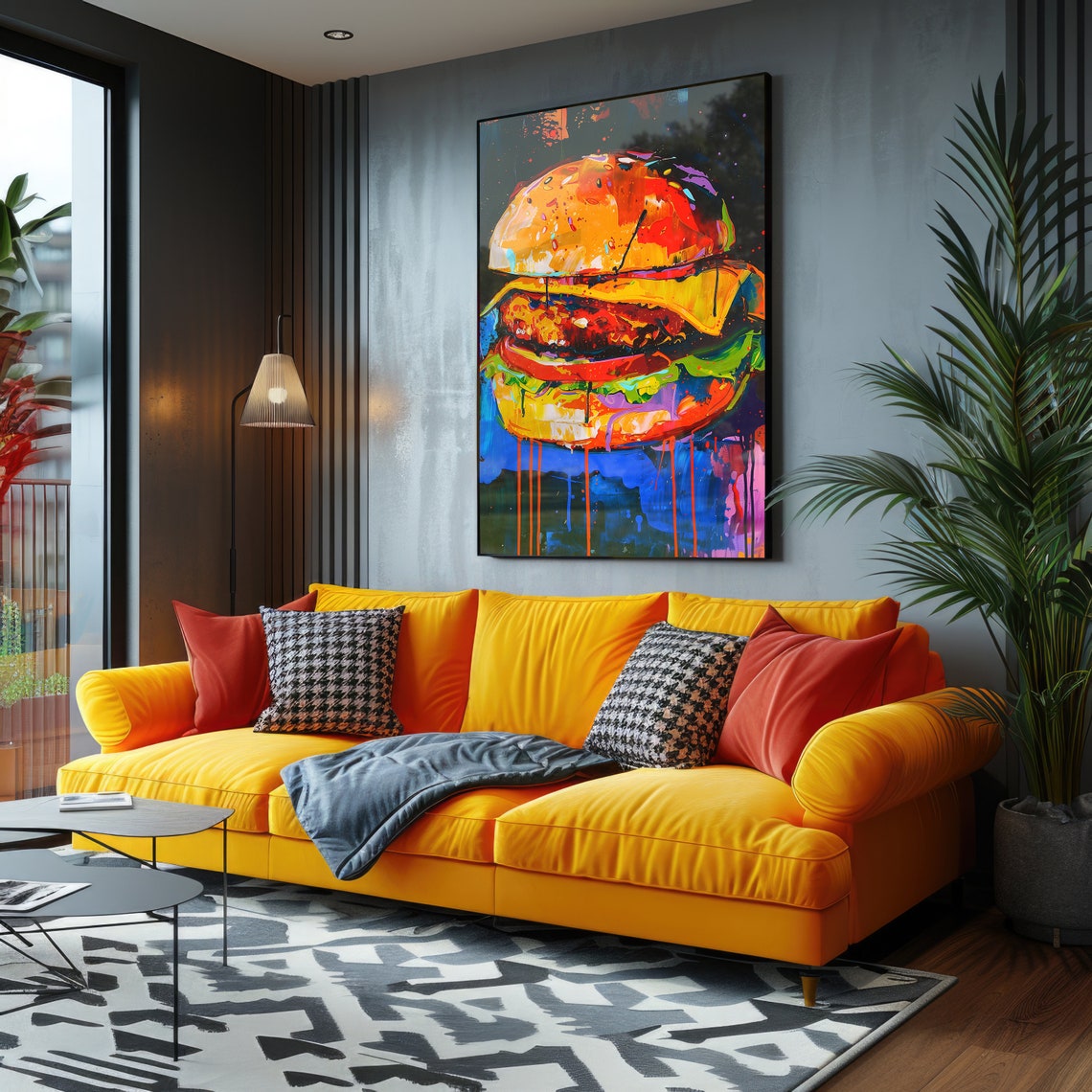 Colorful Burger Pop Art Juicy Cheeseburger Painting Kitchen Poster - Image 4