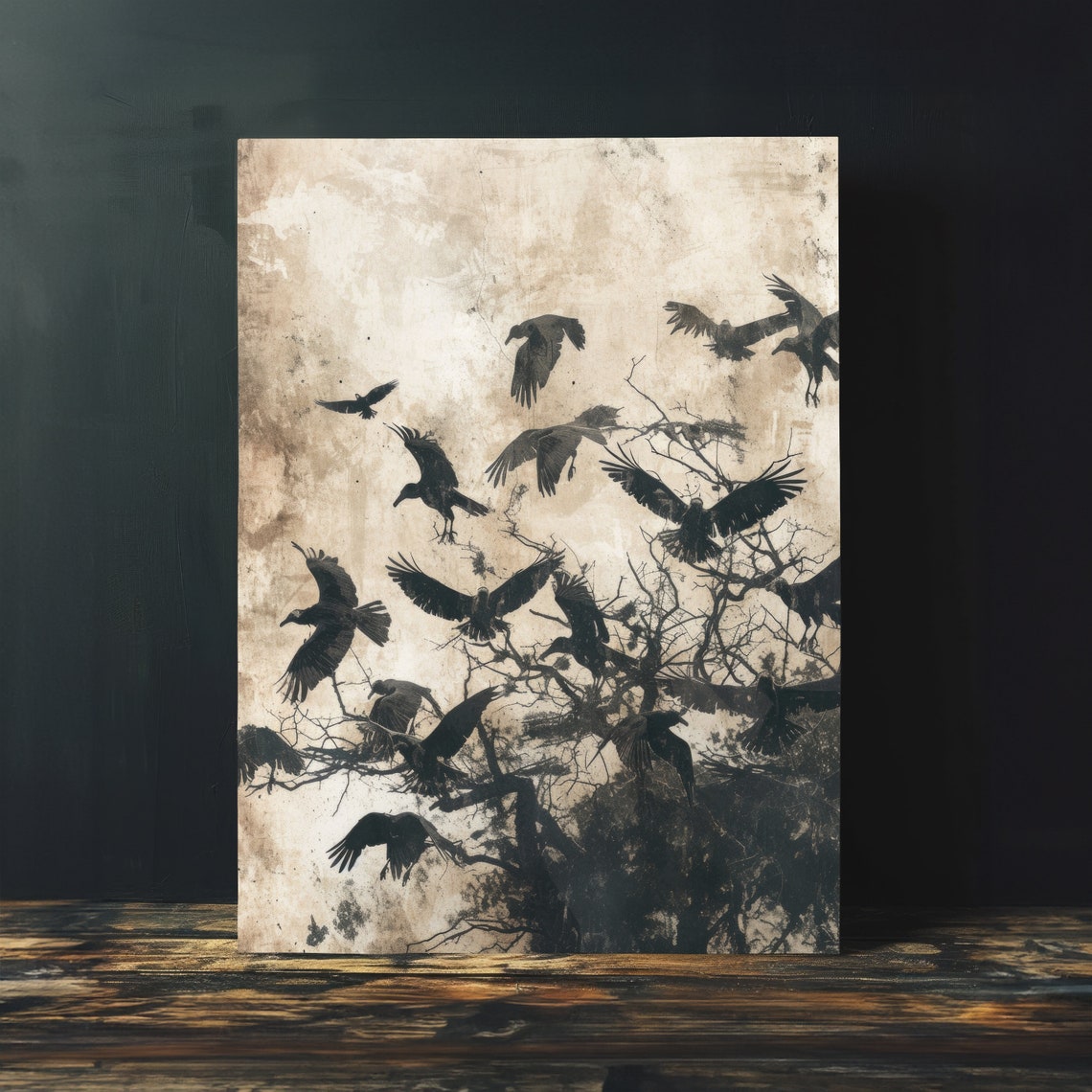 Murder Of Crows Grunge Painting Print Dark Bird Wall Decor Art - Image 4