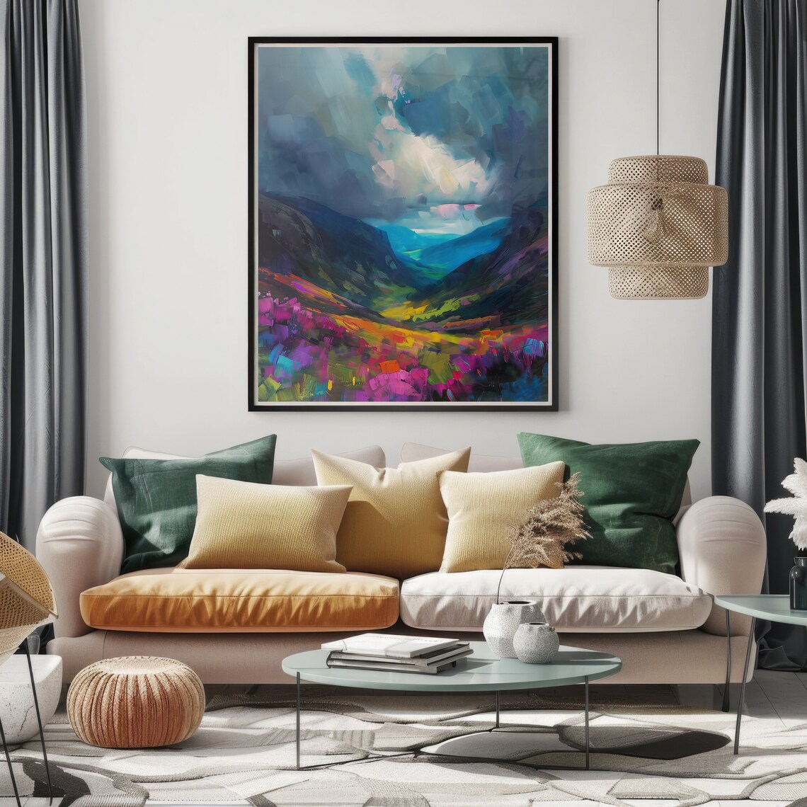 Stormy Mountain Valley Wildflowers Moody Oil Painting Art Poster - Image 2
