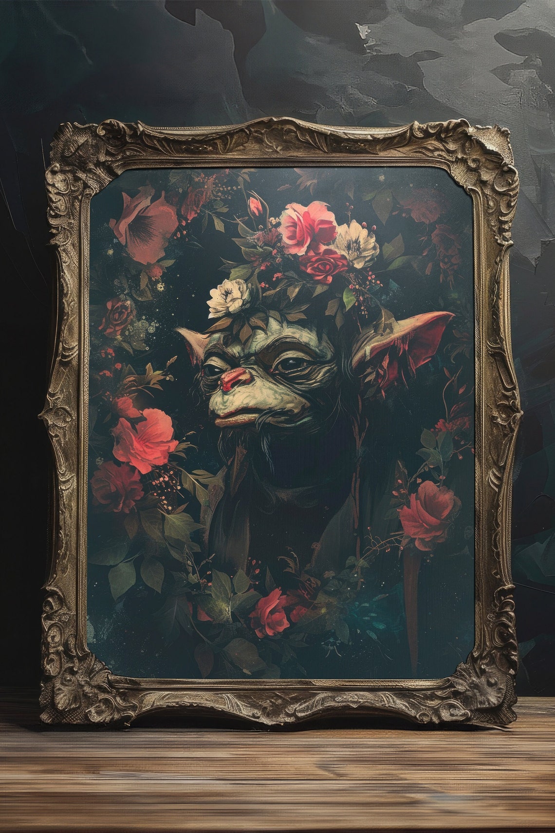 Dark Goblin Portrait With Floral Crown Gothic Fantasy Art Poster - Image 3