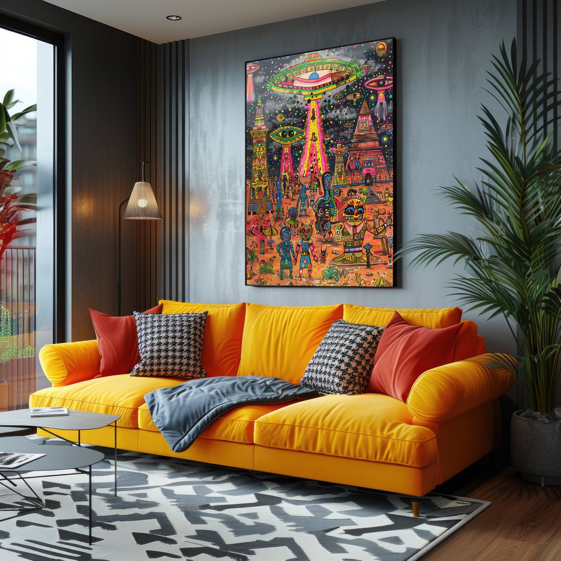 Surreal Alien Art Poster UFO Beams Vibrant Maximalist Color Scene - Image 4