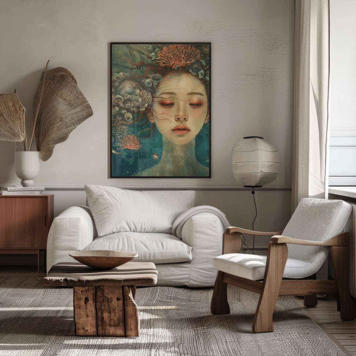 Underwater Woman With Coral Reef Surreal Ocean Fantasy Art Poster - Image 2