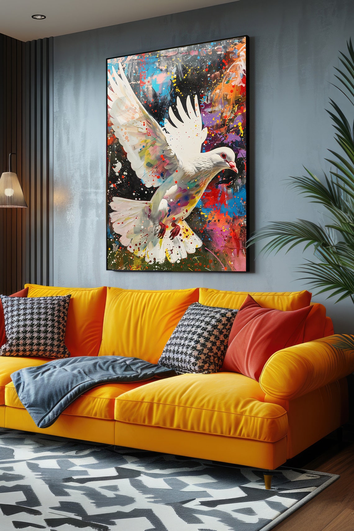 White Dove Flying Colorful Abstract Paint Splatter Symbol Print - Image 2