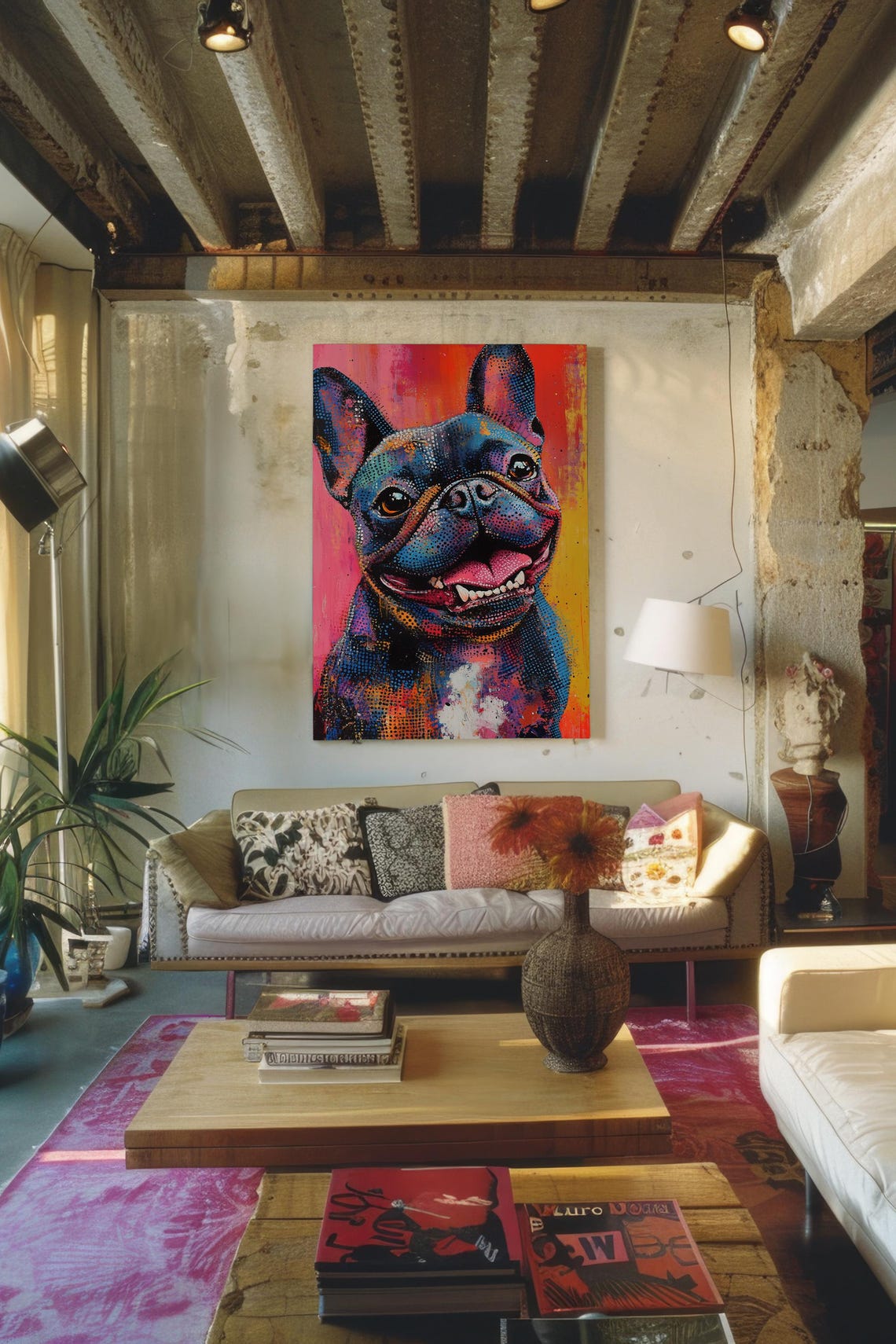 Vivid French Bulldog Rainbow Pointillism Pop Art Dog Portrait Poster - Image 4