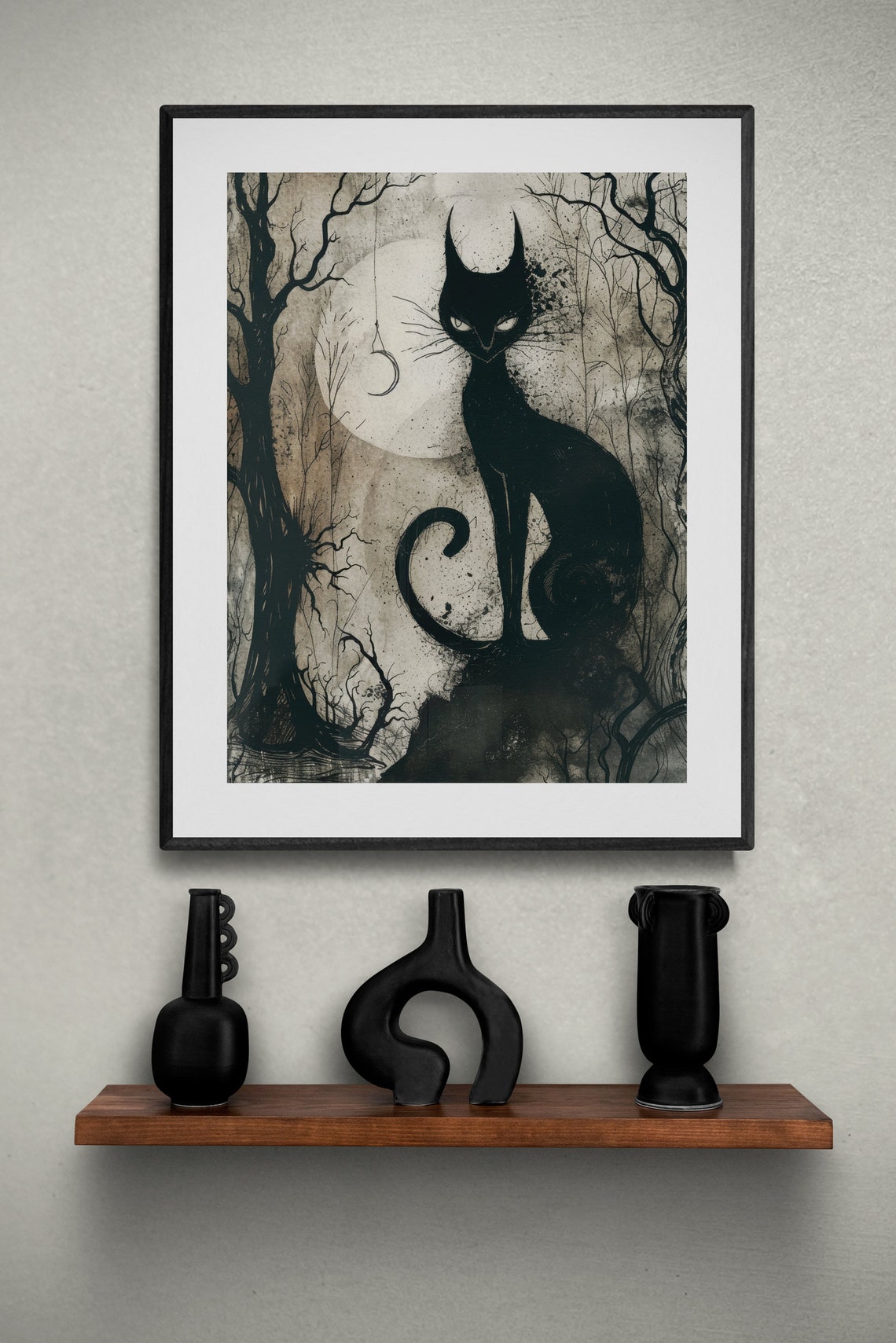 Black Cat Moody Whimsigoth Art Print - Image 4