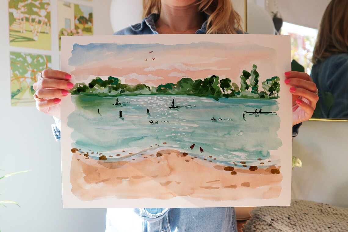 Toronto Beach Watercolor Landscape Art Print - Image 2