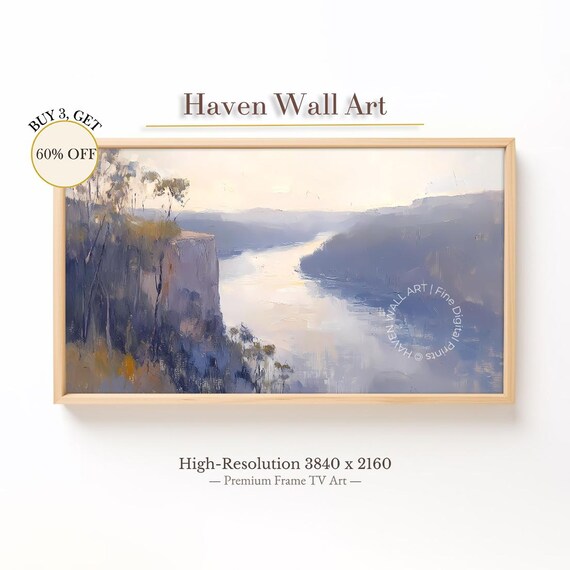 Serene River Valley Impressionist Oil Painting Landscape Wall Art