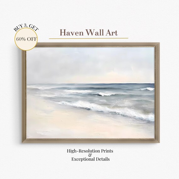 Soft Neutral Beach Waves Minimalist Calm Coastal Serene Art Poster