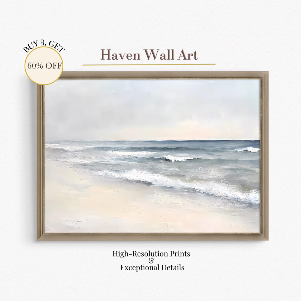 Soft Neutral Beach Waves Minimalist Calm Coastal Serene Art Poster