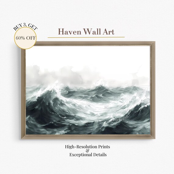 Dark Stormy Ocean Waves Monochrome Moody Minimalist Sea Wall Art