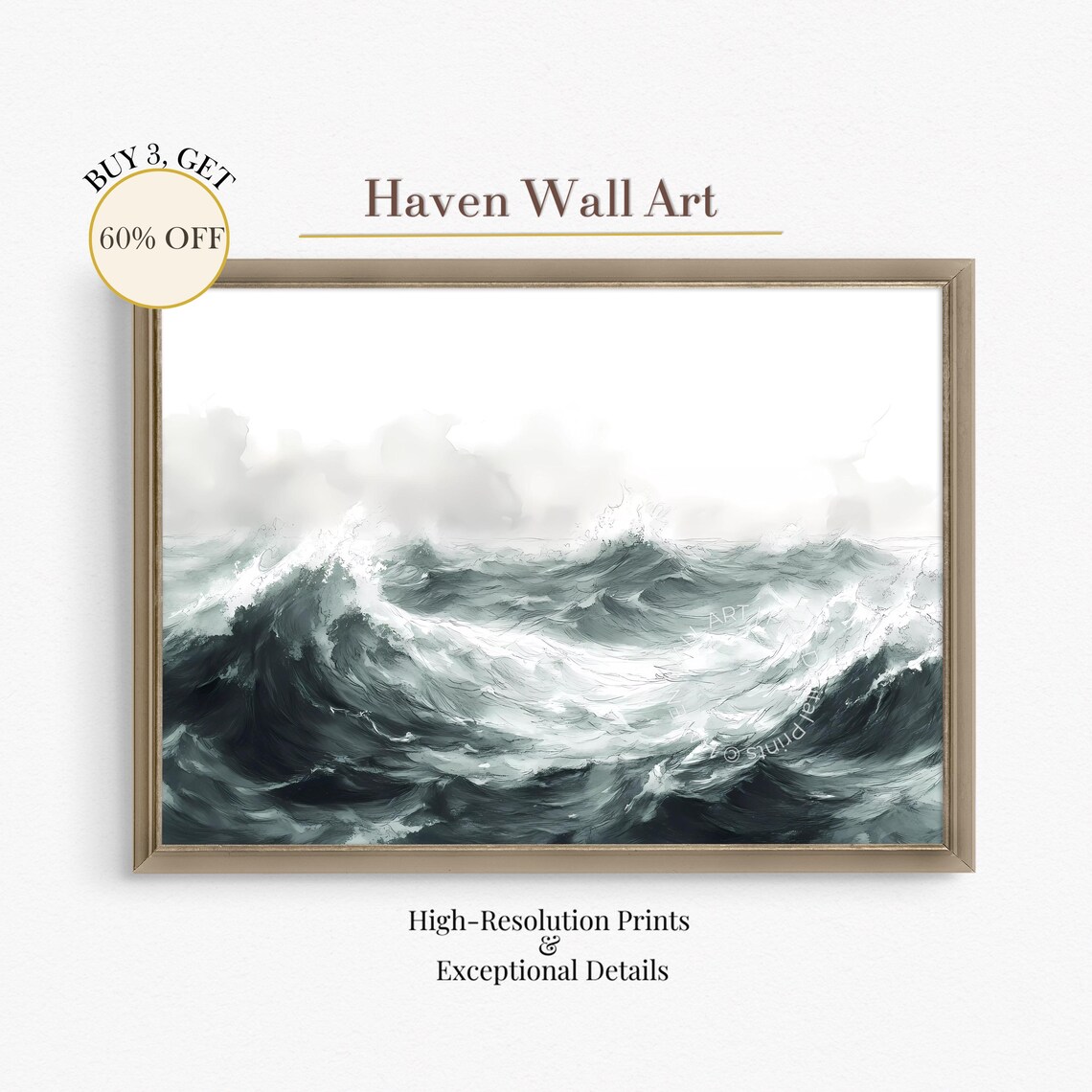 Dark Stormy Ocean Waves Monochrome Moody Minimalist Sea Wall Art