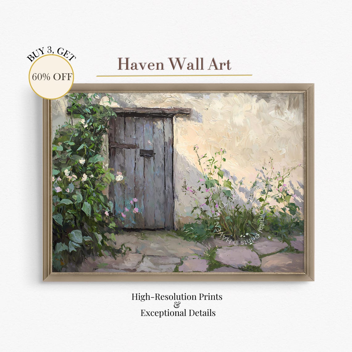 Old Wooden Garden Door With Climbing Roses Cottage Art Poster