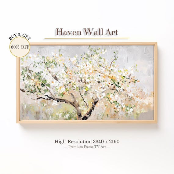 Spring Blooming Tree Frame Tv Art Impressionist Oil Painting Wallpaper Tsl077