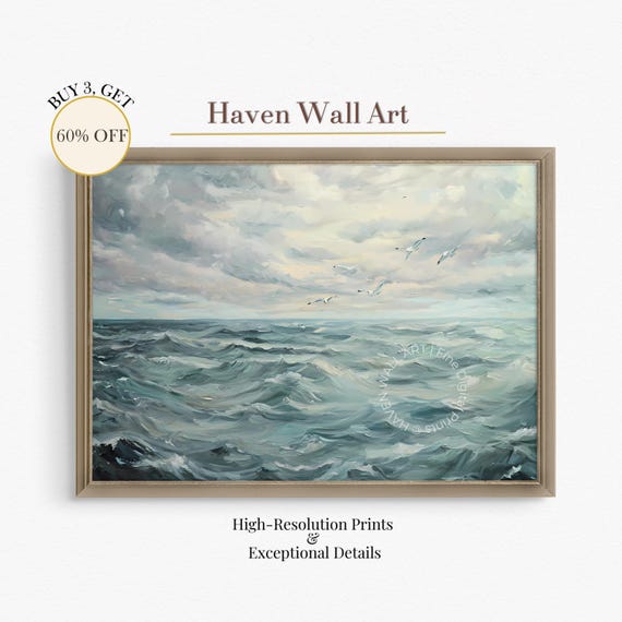 Stormy Ocean Waves Moody Coastal Seascape Dramatic Wall Art Pub051