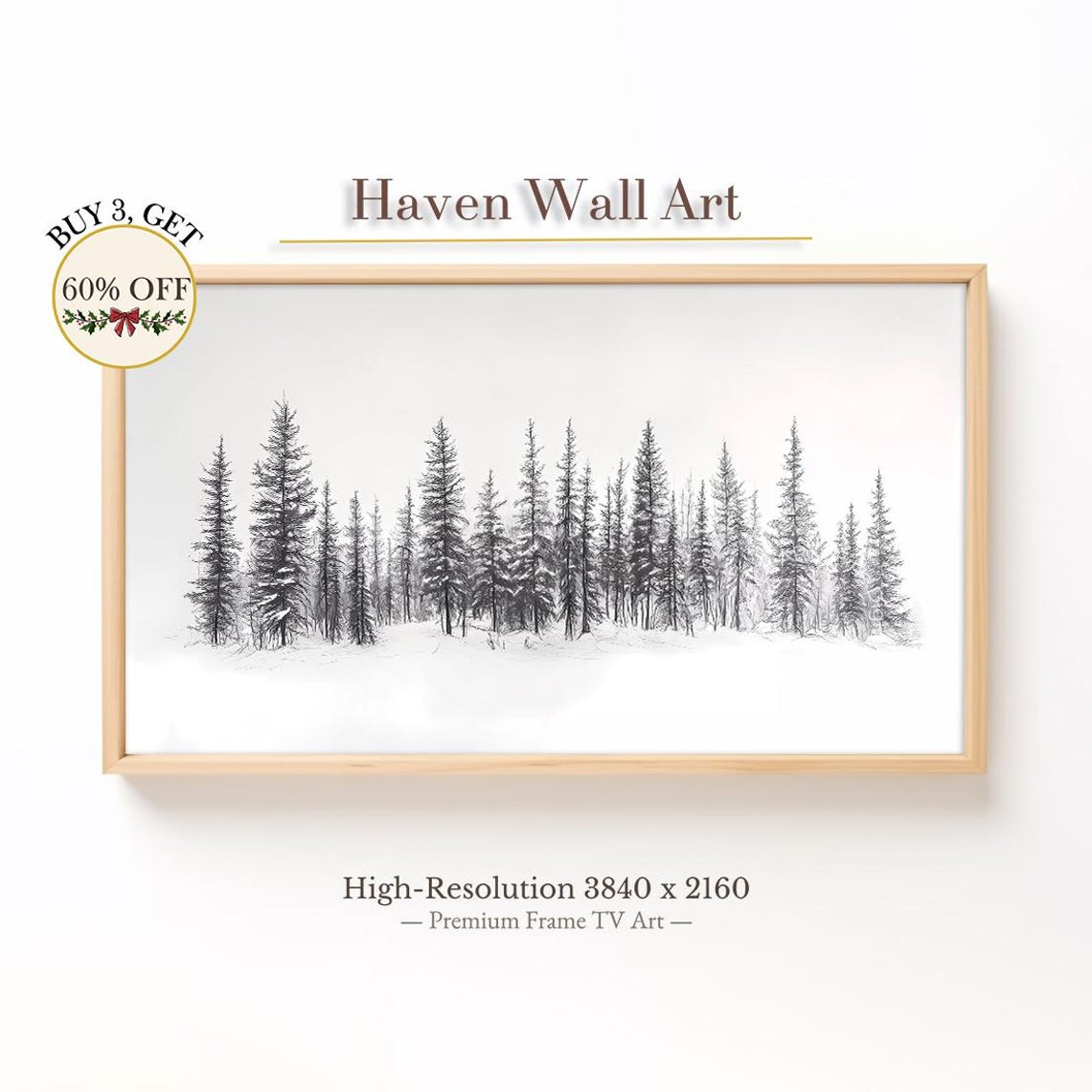 Pine Tree Line Monochrome Pencil Sketch Minimal Winter Art Poster
