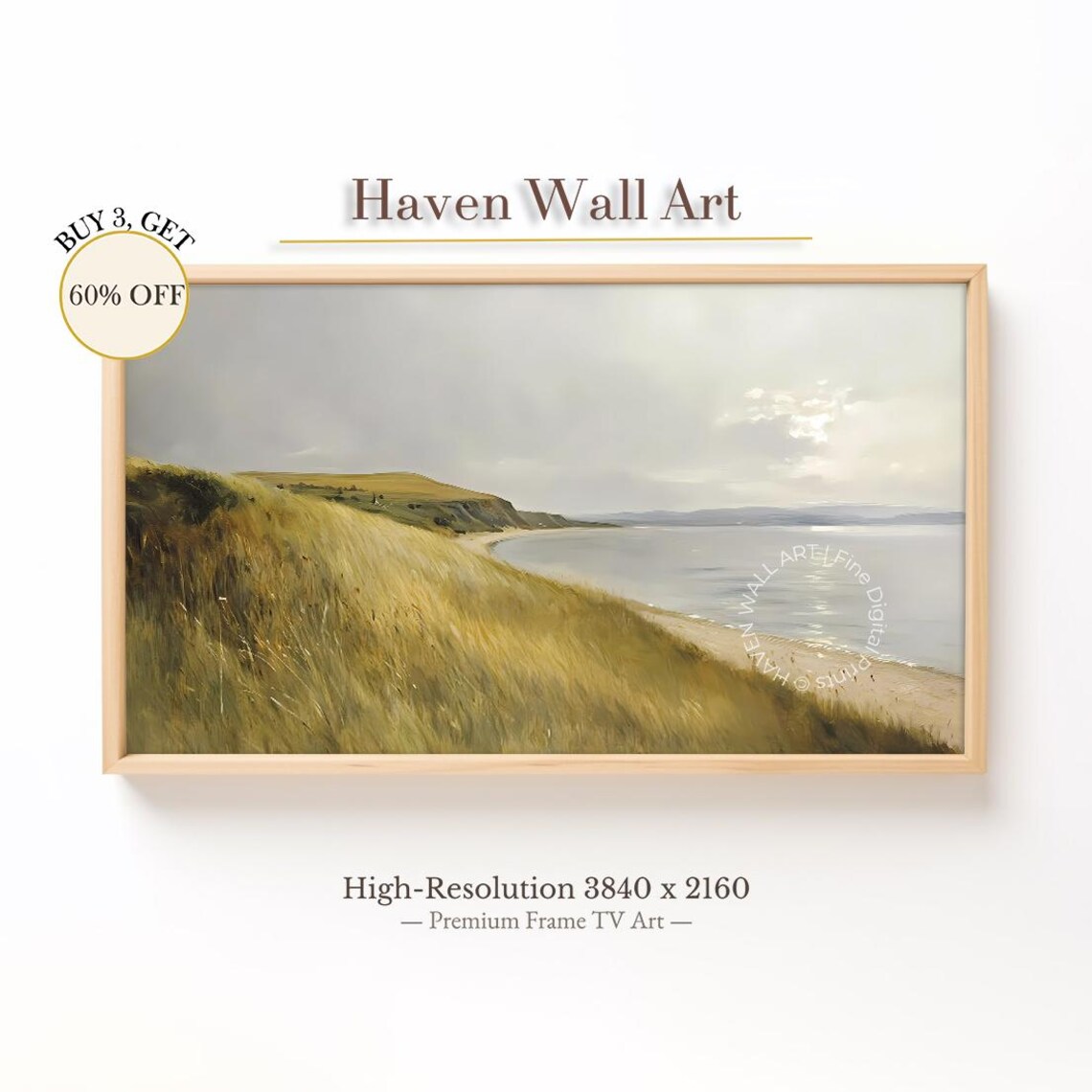 Summer Coastal Bluff Golden Grassy Cliff Calm Sea Landscape Poster