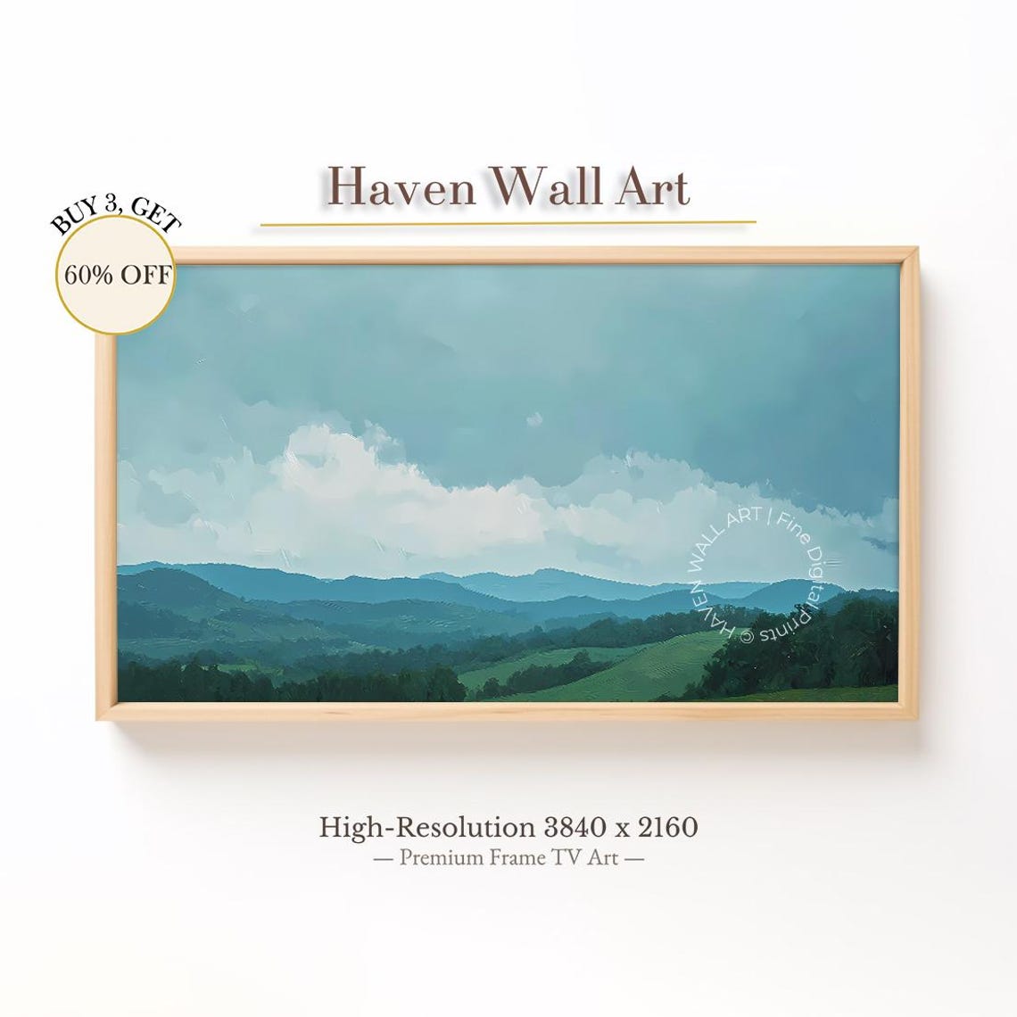 Serene Summer Hills Blue Green Pasture Minimalist Art Poster