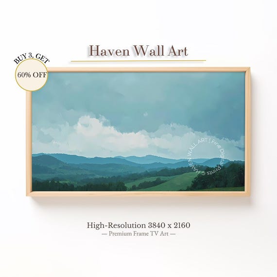 Serene Summer Hills Tv Art Samsung Frame Landscape Blue Green Pasture Wall Minimalist Horizon Painting Tul074