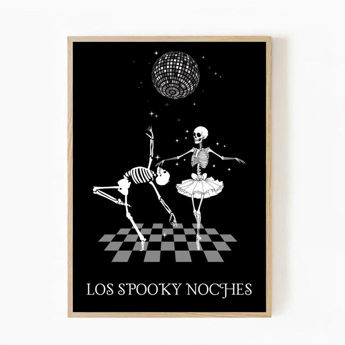 Los Spooky Noches Poster Skeleton Dance Disco Ball Halloween Art
