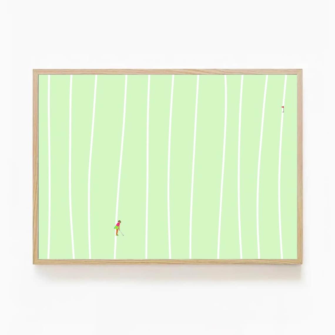 Minimalist Golf Tiny Golfer Green Fairway Red Flag Modern Abstract Poster