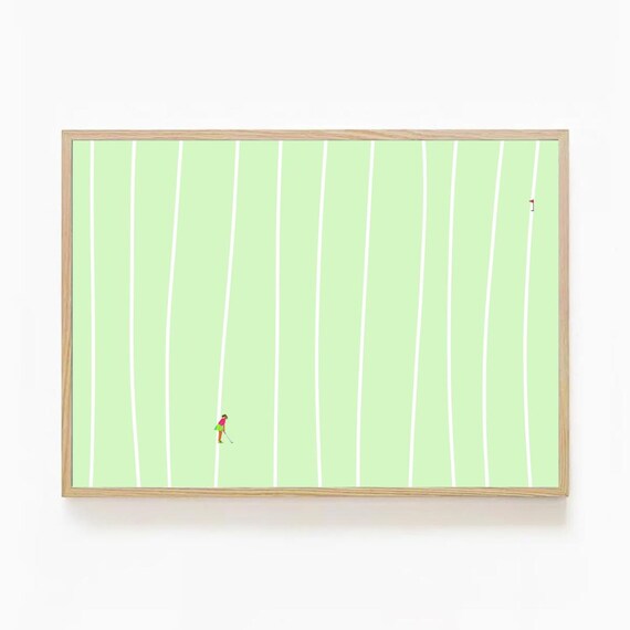Minimalist Golf Tiny Golfer Green Fairway Red Flag Modern Abstract Poster