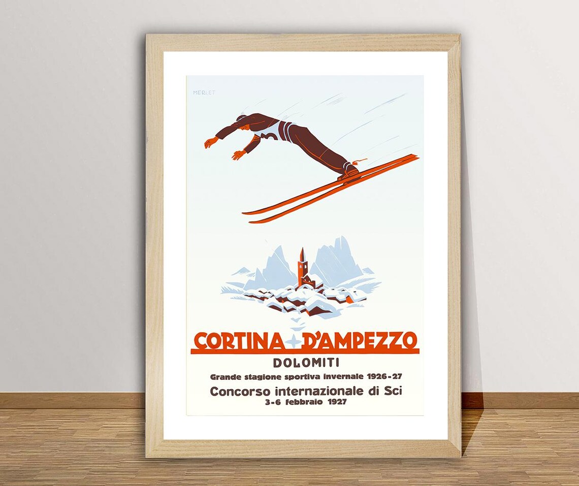 Cortina Dampezzo Dolomiti Vintage Ski Travel Poster - Image 2