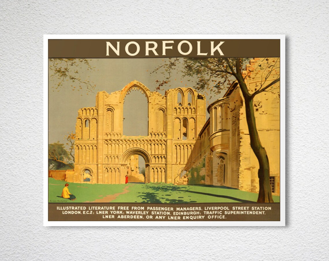 Norfolk England Abbey Ruins LNER Railway Vintage Travel Poster - Image 2