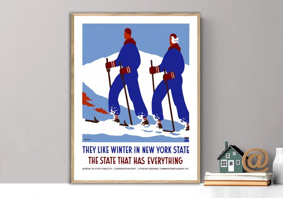 They Like Winter in New York State Vintage Skiing Tourism Poster